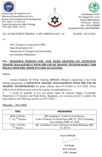 Road Safety and Traffic Management Program at CAPT, Bhopal